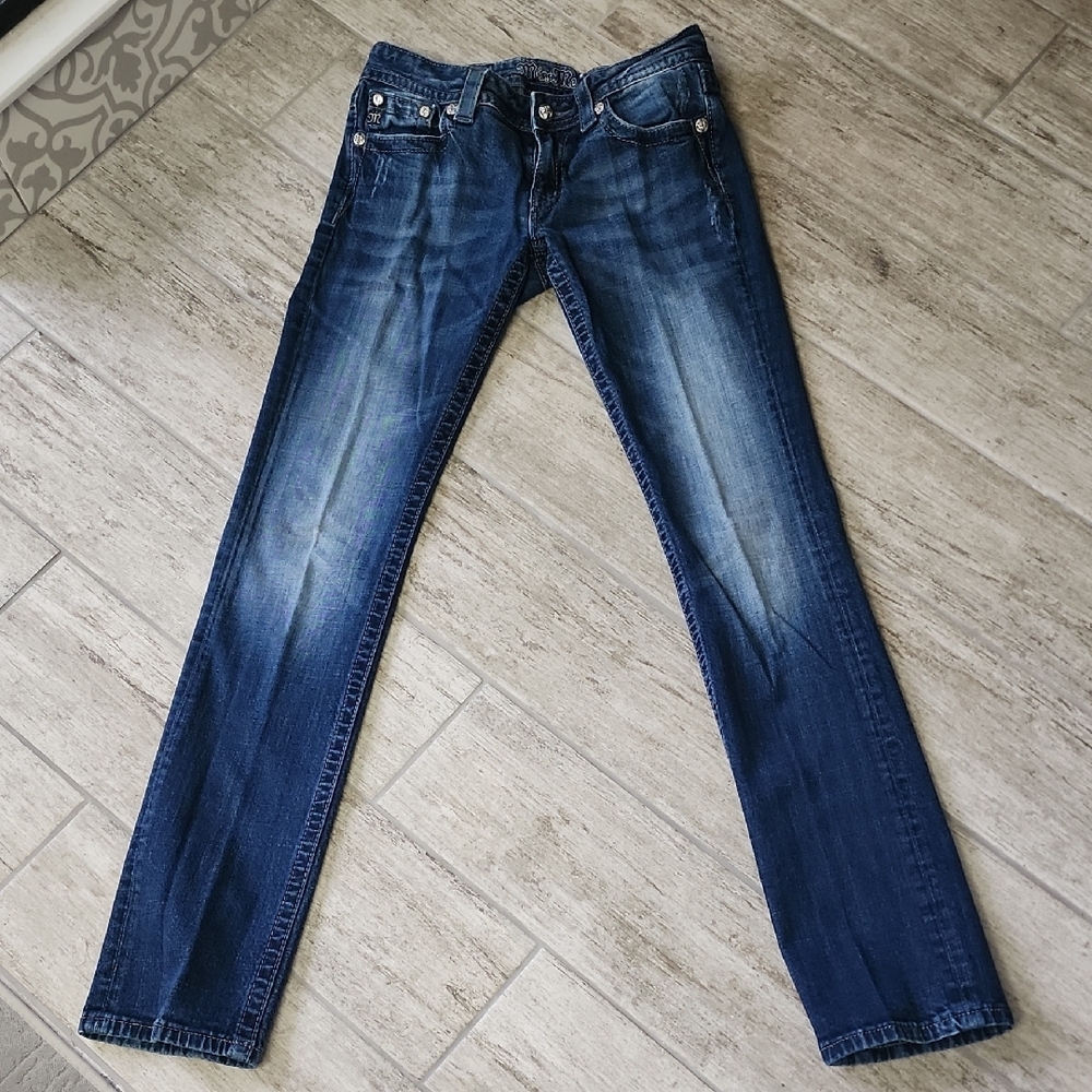 Miss Me Blue Straight Leg Jeans with Faded Detailing 33 Inch Inseam